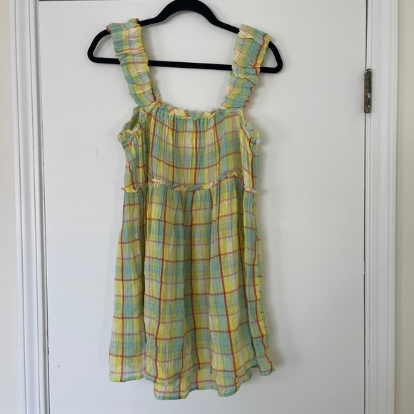 Anthropologie NWT‎ Tiered Plaid Ruffle Mini Dress Yellow Women's Size XS Summer - Picture 10 of 10